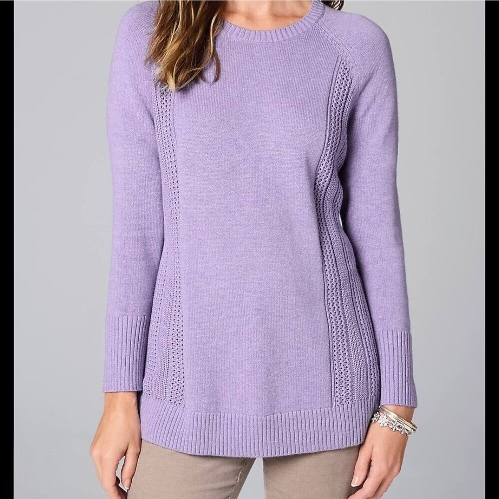 J. Jill‎ Textured-Sides Crew Neck Sweater Purple Womens Size XS Soft Cozy